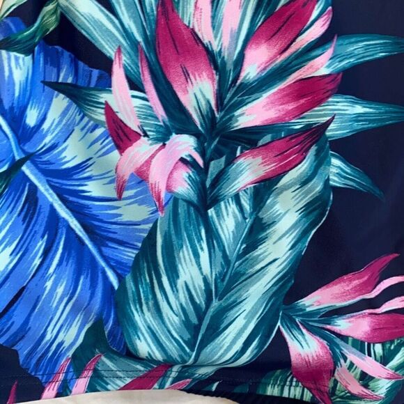 Elemar NWT One-Piece Swimsuit Draped Tropical Full Coverage Tummy Control Navy - Picture 3 of 10